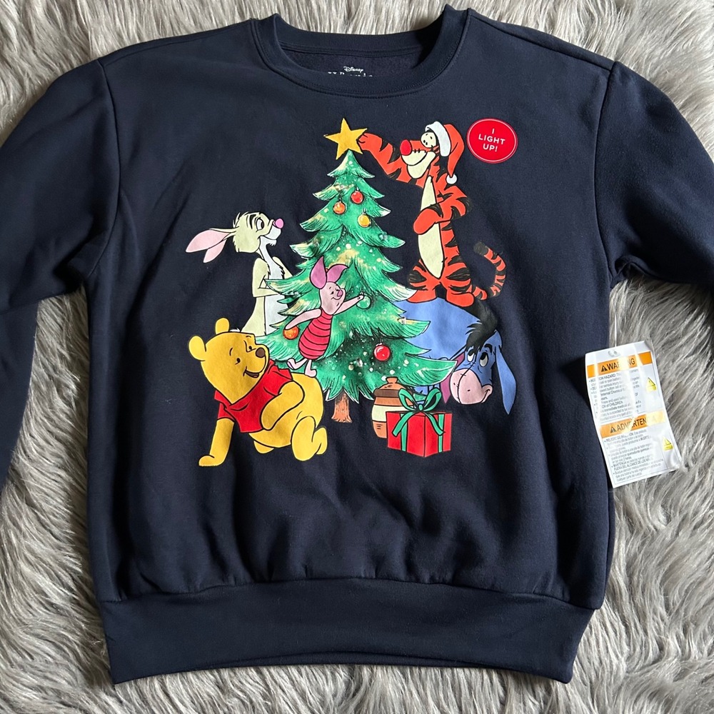 Disney Winnie The Pooh Winter Crewneck Sweaterβ Womens Size XS Lights Up Blue